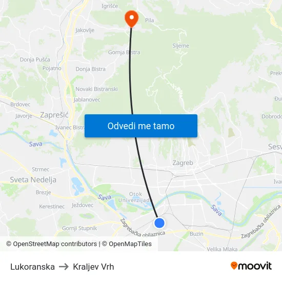 Lukoranska to Kraljev Vrh map