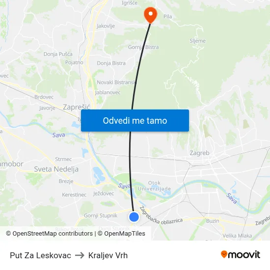Put Za Leskovac to Kraljev Vrh map