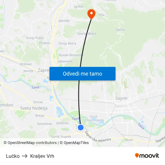 Lučko to Kraljev Vrh map