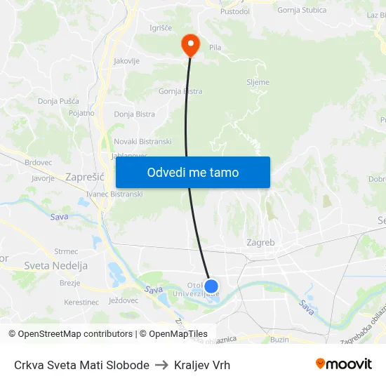 Crkva Sveta Mati Slobode to Kraljev Vrh map