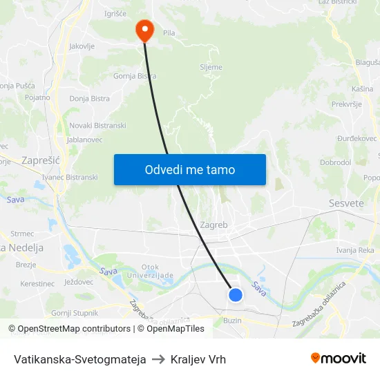 Vatikanska-Svetogmateja to Kraljev Vrh map