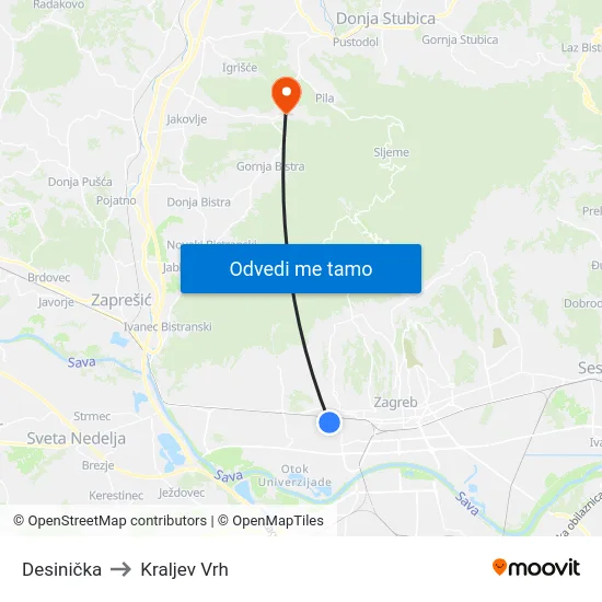 Desinička to Kraljev Vrh map