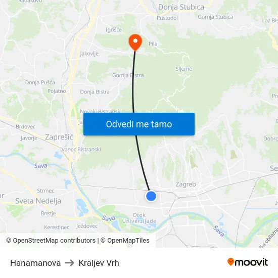 Hanamanova to Kraljev Vrh map