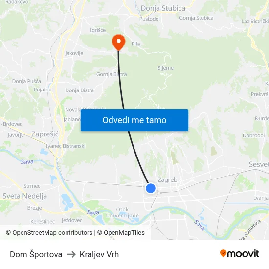 Dom Športova to Kraljev Vrh map