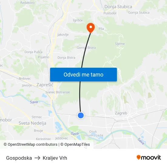 Gospodska to Kraljev Vrh map