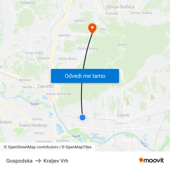 Gospodska to Kraljev Vrh map