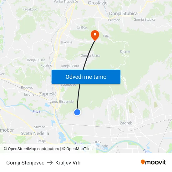 Gornji Stenjevec to Kraljev Vrh map