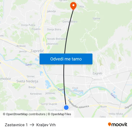 Zastavnice 1 to Kraljev Vrh map