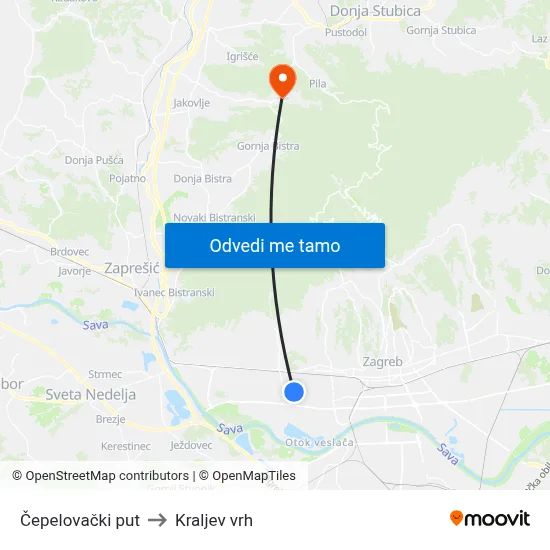 Čepelovački put to Kraljev vrh map