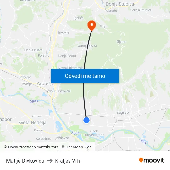 Matije Divkovića to Kraljev Vrh map