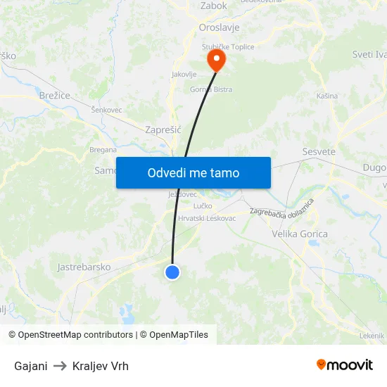 Gajani to Kraljev Vrh map
