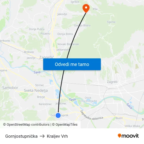 Gornjostupnička to Kraljev Vrh map