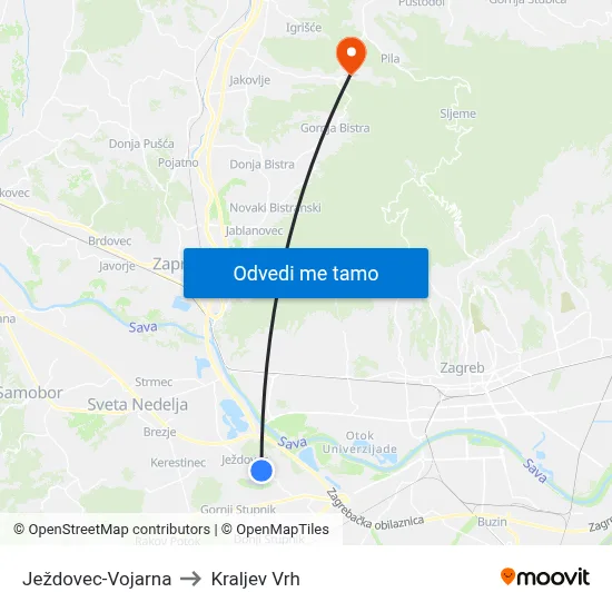 Ježdovec-Vojarna to Kraljev Vrh map