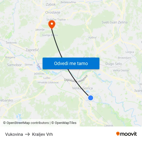 Vukovina to Kraljev Vrh map