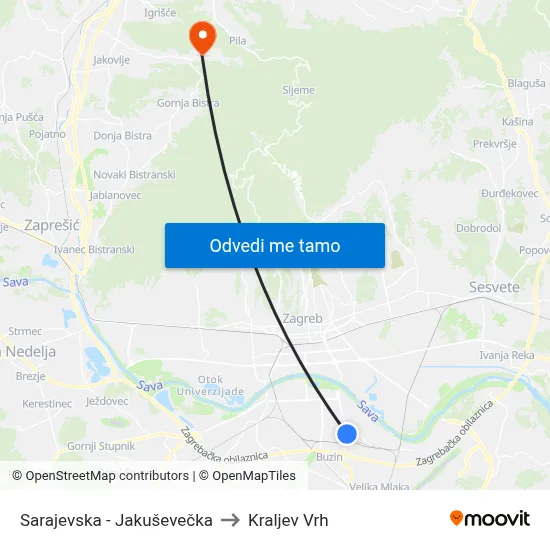 Sarajevska - Jakuševečka to Kraljev Vrh map