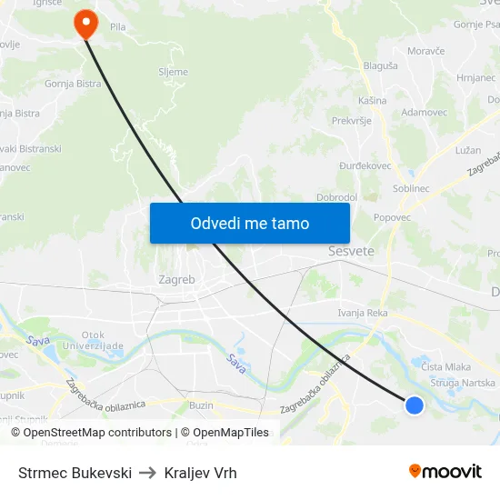 Strmec Bukevski to Kraljev Vrh map