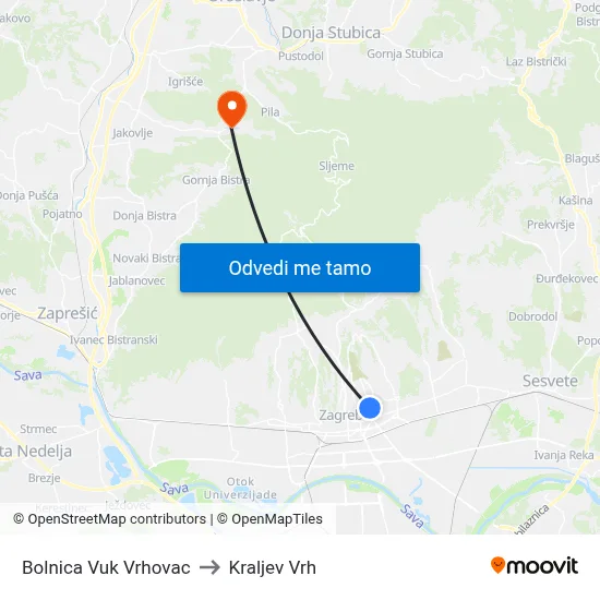 Bolnica Vuk Vrhovac to Kraljev Vrh map