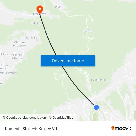 Kameniti Stol to Kraljev Vrh map