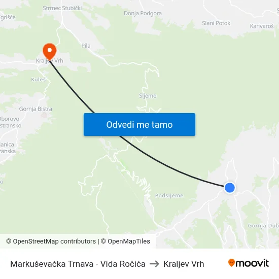 Markuševačka Trnava - Vida Ročića to Kraljev Vrh map