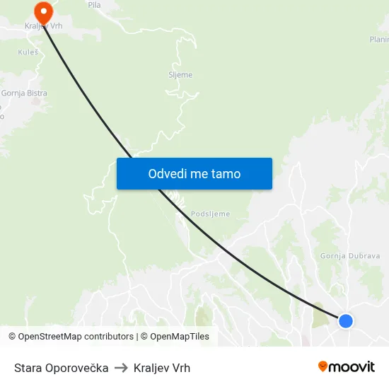 Stara Oporovečka to Kraljev Vrh map
