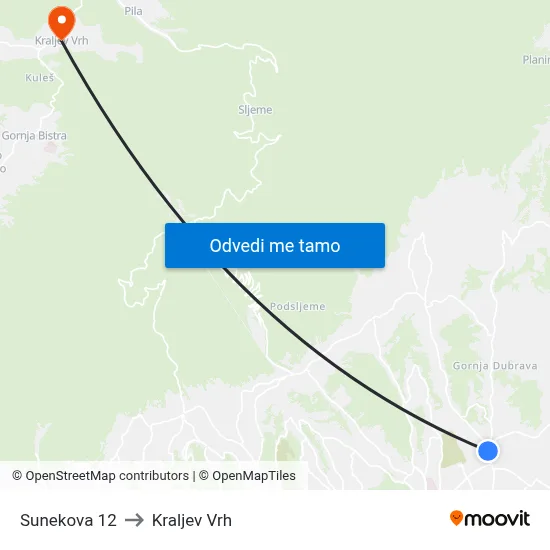 Sunekova 12 to Kraljev Vrh map
