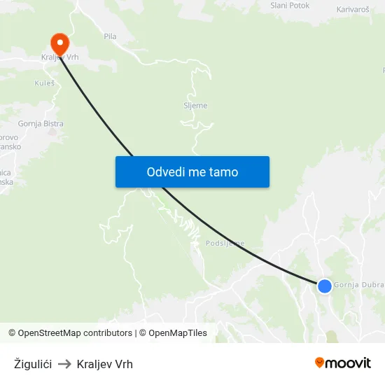 Žigulići to Kraljev Vrh map