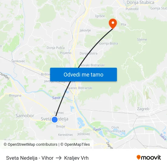Sveta Nedelja - Vihor to Kraljev Vrh map
