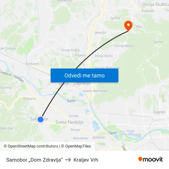 Samobor „Dom Zdravlja“ to Kraljev Vrh map