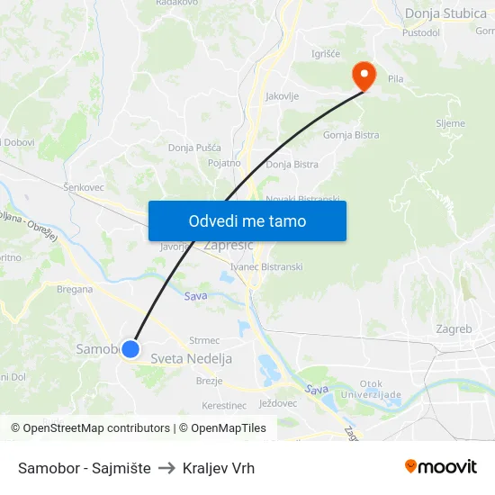Samobor - Sajmište to Kraljev Vrh map