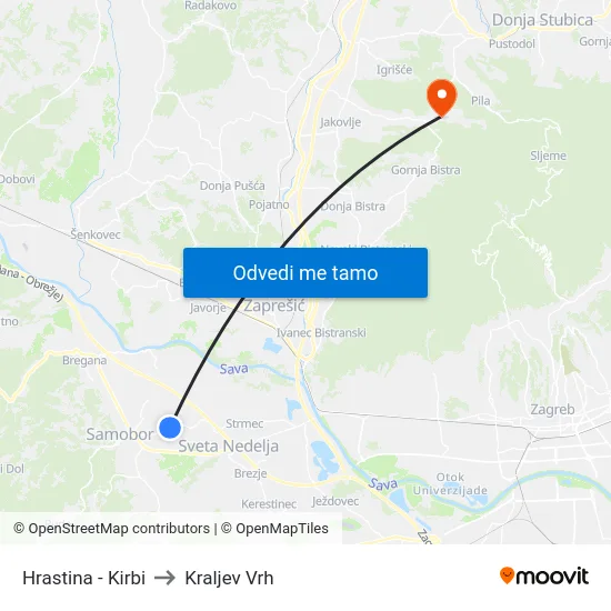 Hrastina - Kirbi to Kraljev Vrh map