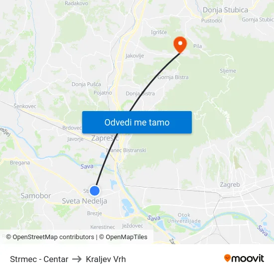 Strmec - Centar to Kraljev Vrh map