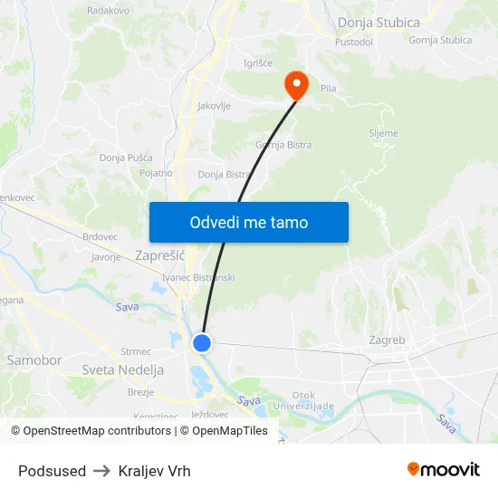 Podsused to Kraljev Vrh map