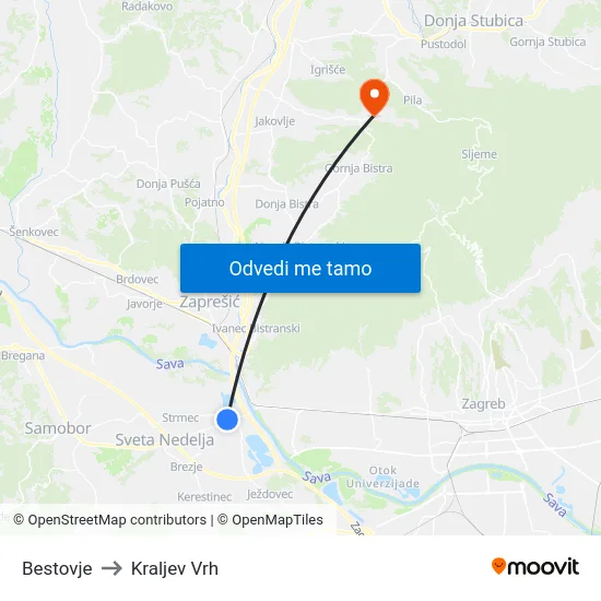 Bestovje to Kraljev Vrh map