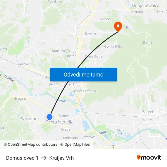 Domaslovec 1 to Kraljev Vrh map