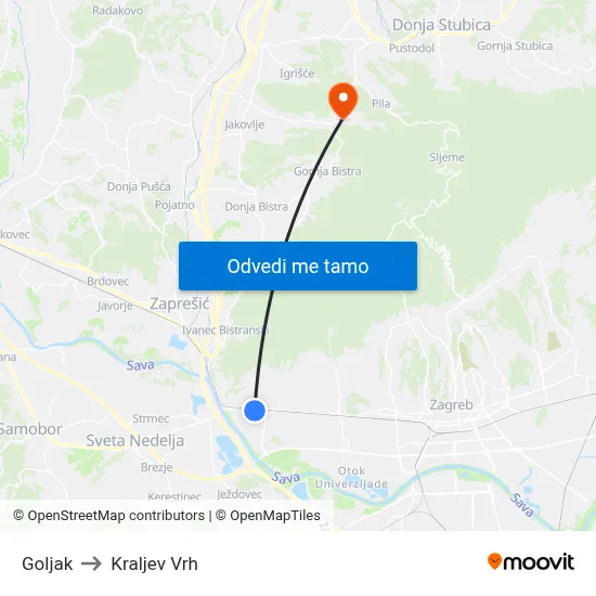 Goljak to Kraljev Vrh map