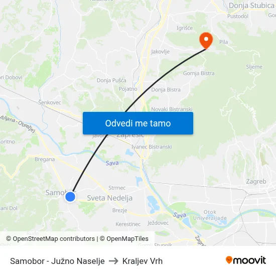Samobor - Južno Naselje to Kraljev Vrh map