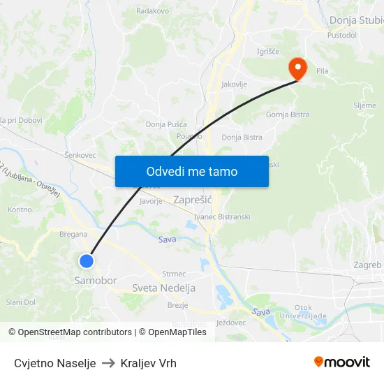 Cvjetno Naselje to Kraljev Vrh map