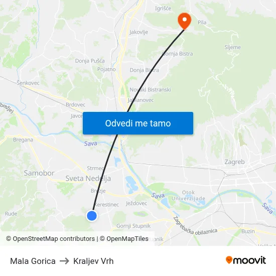 Mala Gorica to Kraljev Vrh map