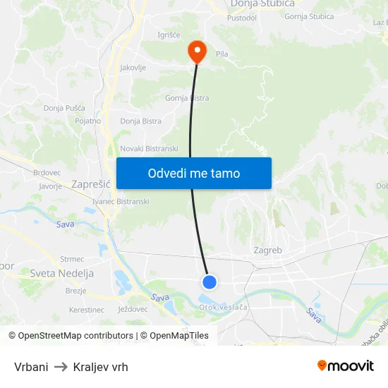 Vrbani to Kraljev vrh map