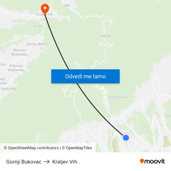 Gornji Bukovac to Kraljev Vrh map