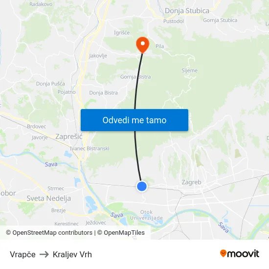 Vrapče to Kraljev Vrh map