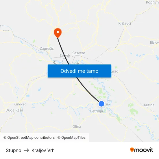 Stupno to Kraljev Vrh map