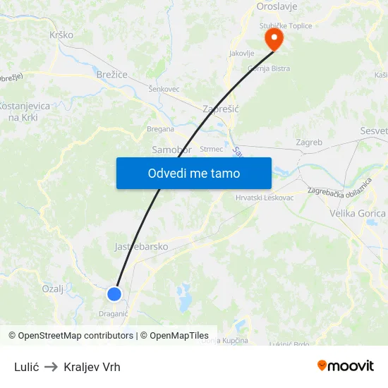 Lulić to Kraljev Vrh map