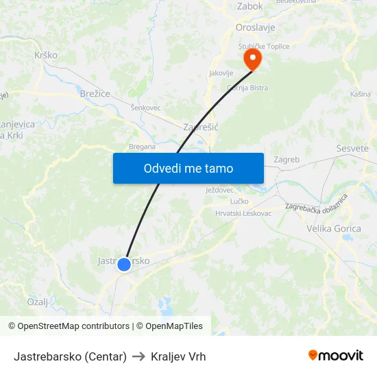Jastrebarsko (Centar) to Kraljev Vrh map