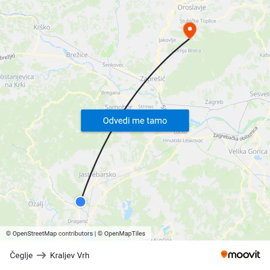 Čeglje to Kraljev Vrh map