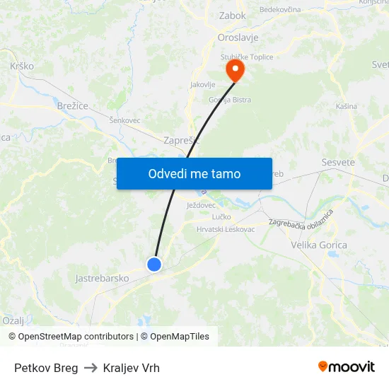 Petkov Breg to Kraljev Vrh map