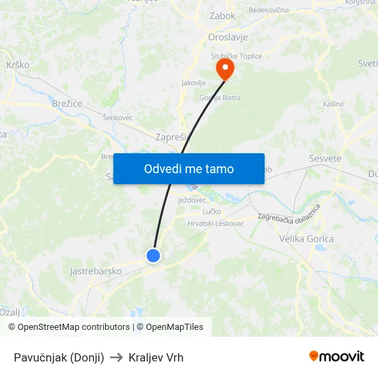 Pavučnjak (Donji) to Kraljev Vrh map