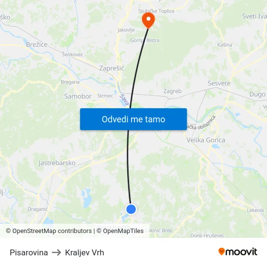 Pisarovina to Kraljev Vrh map