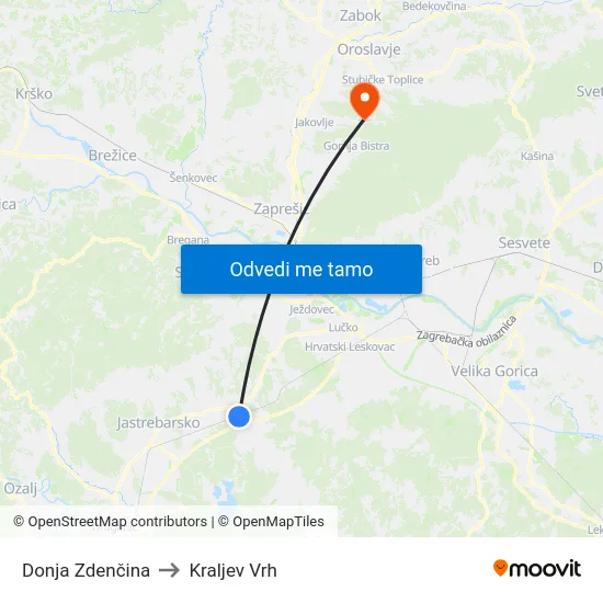 Donja Zdenčina to Kraljev Vrh map