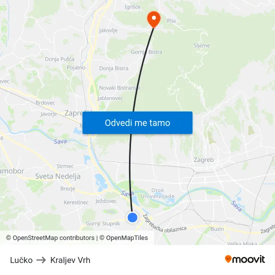 Lučko to Kraljev Vrh map